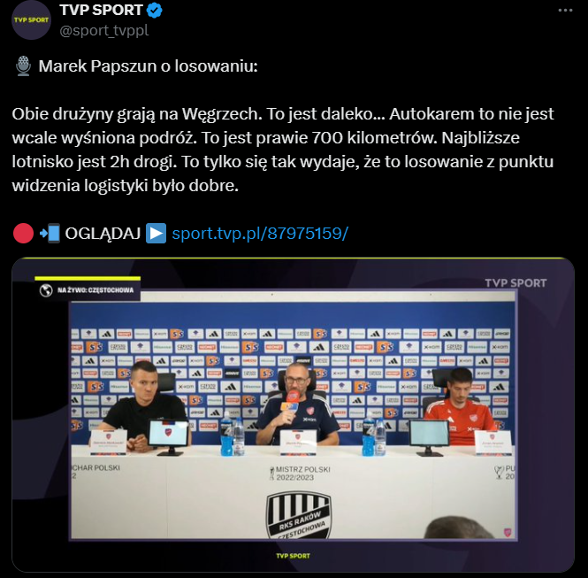 ''NARZEKANIE'' Marka Papszuna na losowanie w el. do europejskich pucharów xD